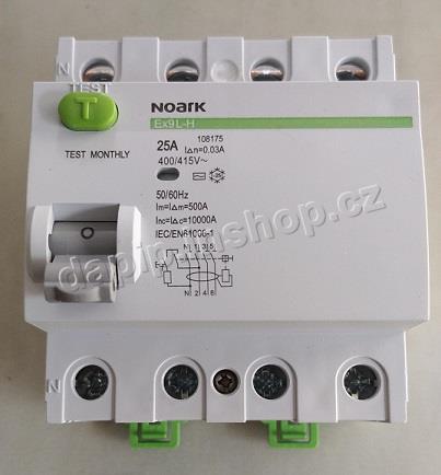 Ex9L-H 4P 25A AC 30mA 10kA - NOARK